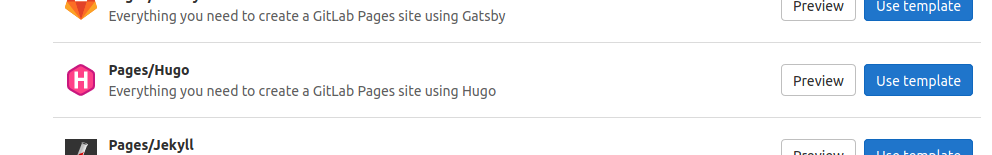 Screenshot van de Gitlab template pagina